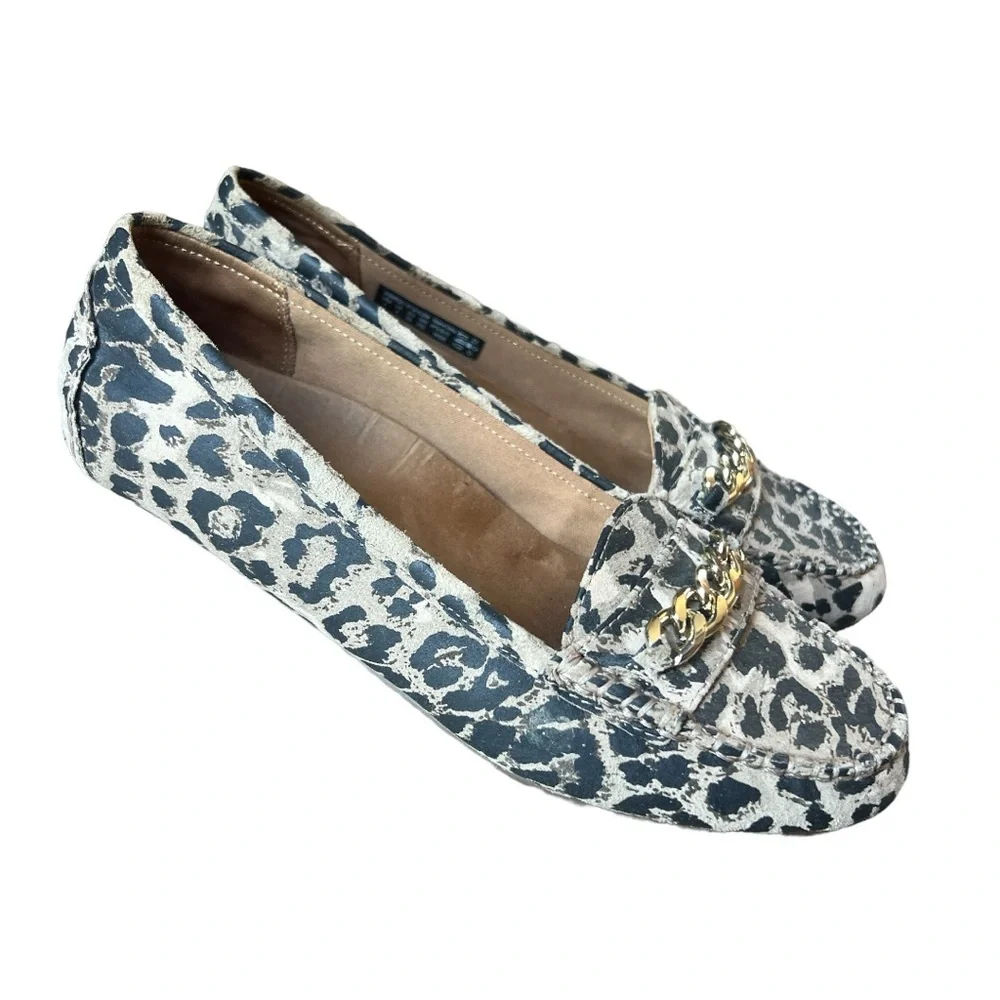 Vionic Women’s Mesa Animal Print Gold Chain Detail Slip On Loafers, 8 Wide - Picture 1 of 9